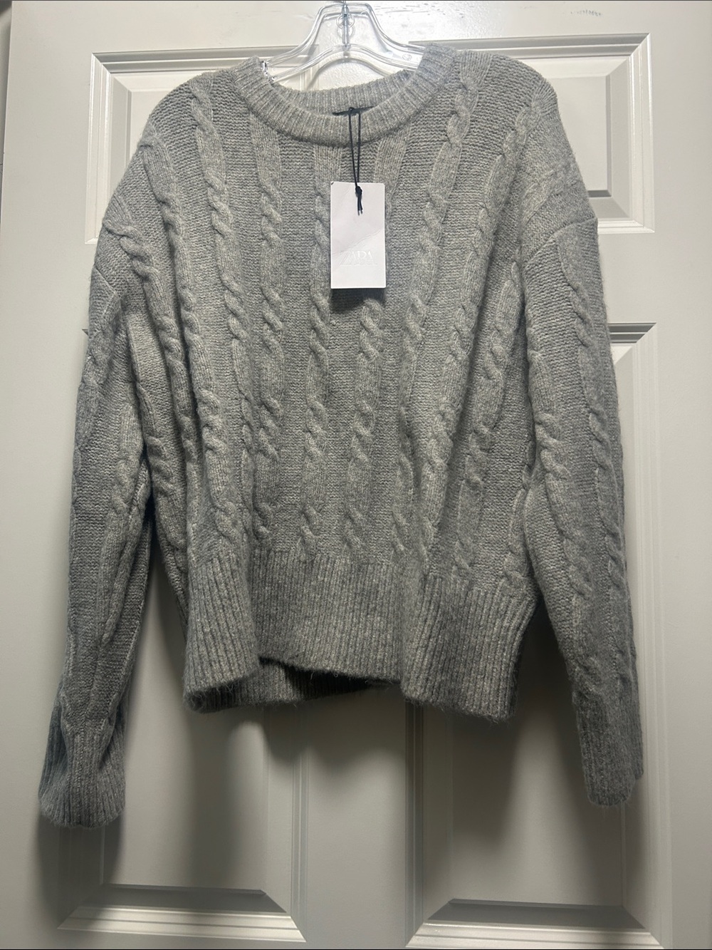 Zara Soft Cable Knit Crewneck Sweater - Light Gray NWT size S
